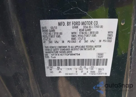 2013 Ford F-150 Xlt from USA, damaged, VIN 1FTFX1ET7DFB94754